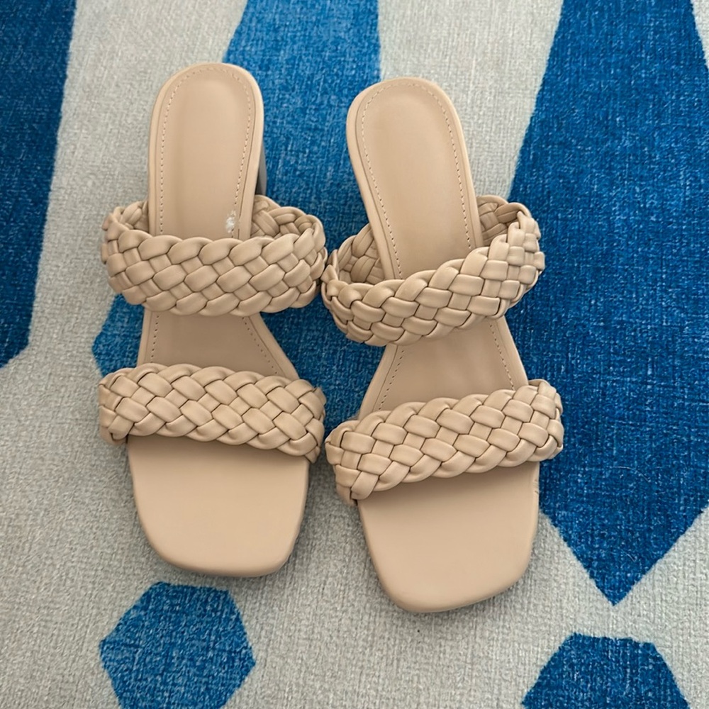 Nude braided heels